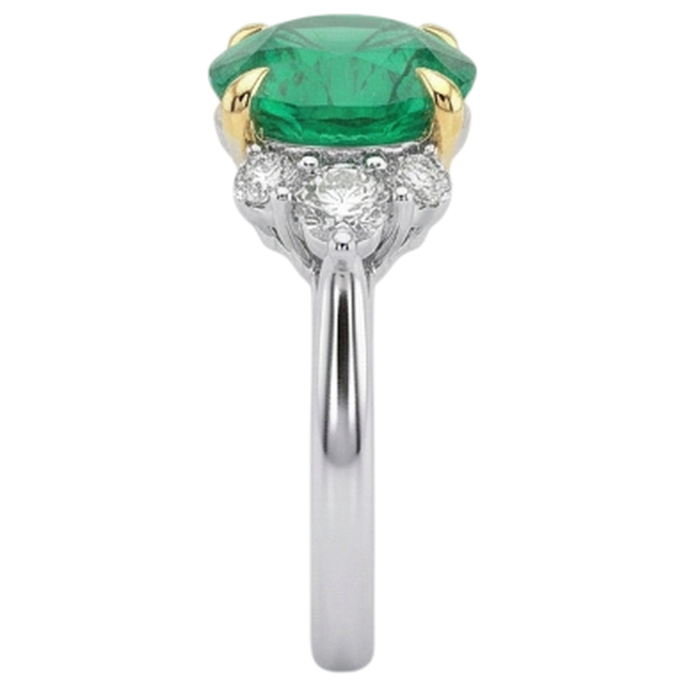 Émeraude Colombienne Taille Brillant Bague Pierre Précieuse en Or Deux Tons 14 Carats – vue de dessus