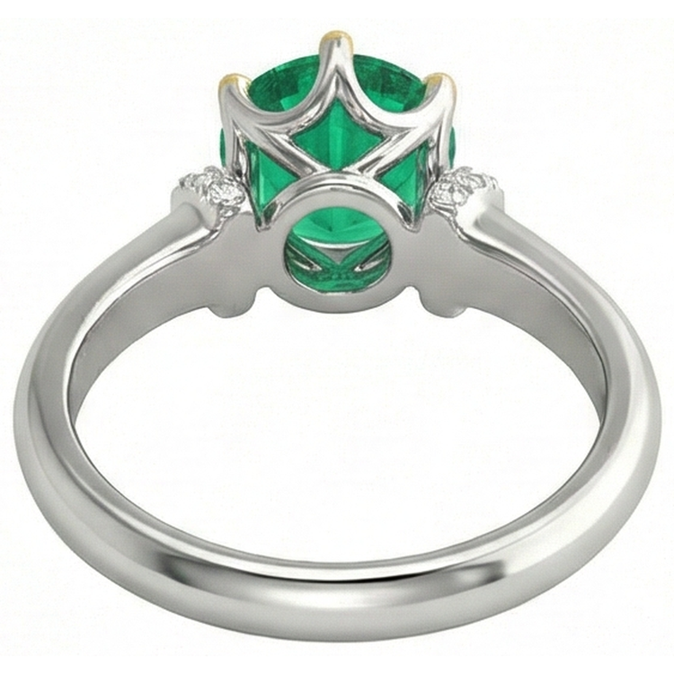 Émeraude Fine Taille Brillant Bague Pierre Précieuse en Or Bicolore 14 Carats – vue arrière