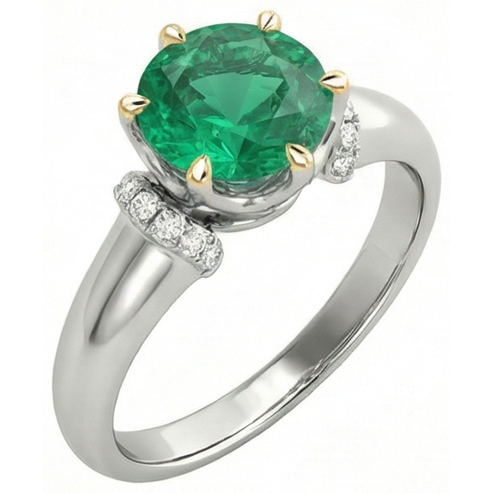 Émeraude Fine Taille Brillant Bague Pierre Précieuse en Or Bicolore 14 Carats – vue de côté