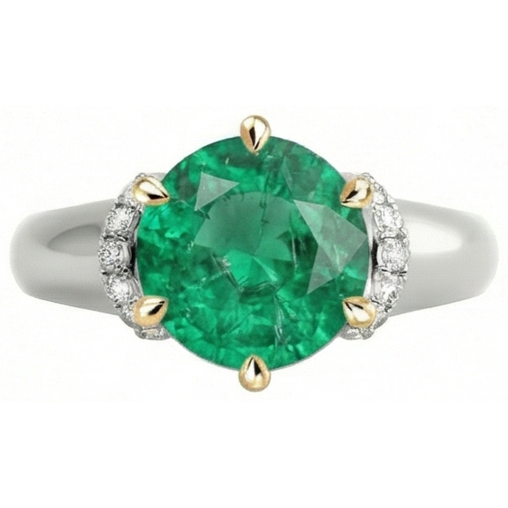 Émeraude Fine Bague Pierre Précieuse 2-carats Or Bicolore 14 Carats – vue de face