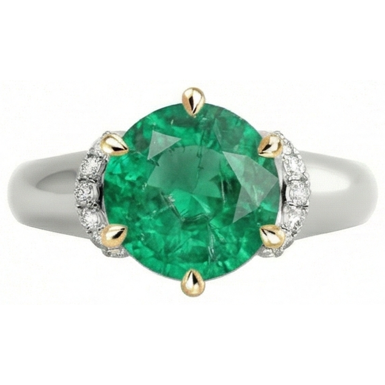 Émeraude Fine Bague Pierre Précieuse 2-carats Or Bicolore 14 Carats – vue de face