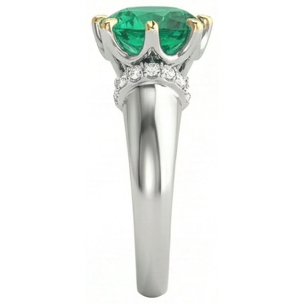 Taille Brillant Émeraude Fine bague en Or Bicolore 14 Carats – vue de profil
