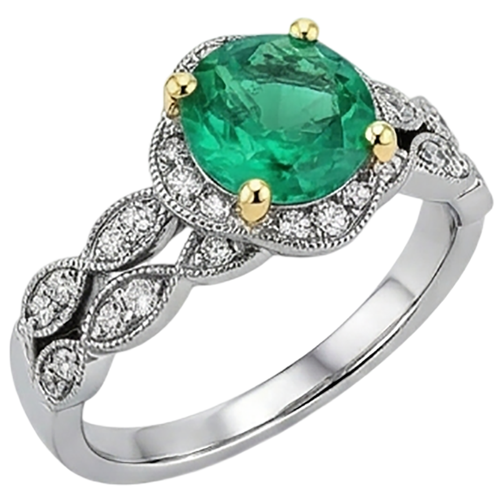 Émeraude Fine Bague Pierre Précieuse 2,50 carats Or 14K Bicolore – vue de côté