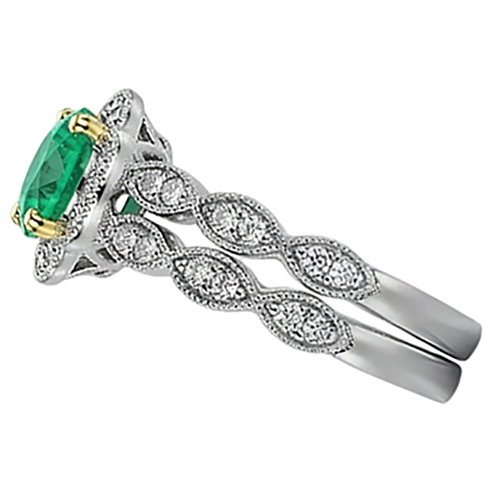 Émeraude Fine Bague Pierre Précieuse 2,50-carats Or 14K Bicolore – vue de dessus