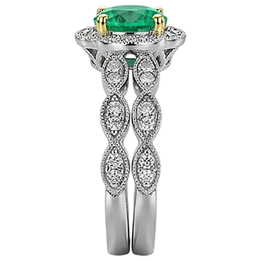 Émeraude Fine Taille Brillant Bague Pierre Précieuse en Or 14K Bicolore – vue arrière