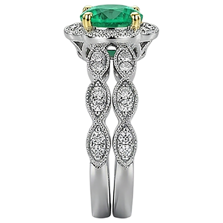Émeraude Fine Taille Brillant Bague Pierre Précieuse en Or 14K Bicolore – vue arrière