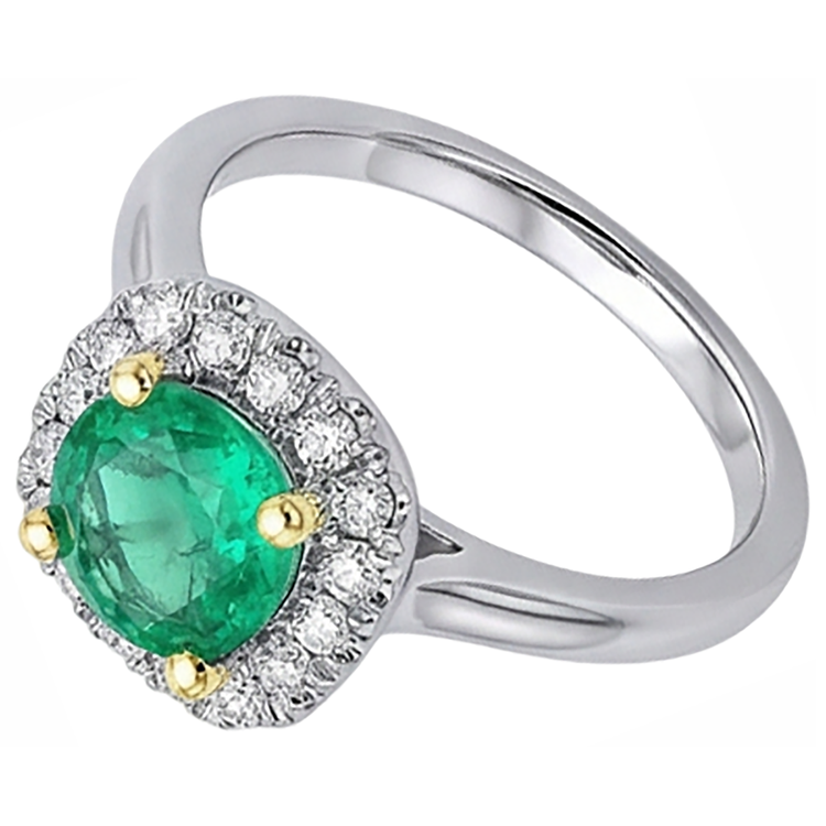 Émeraude Fine Bague Pierre de Couleur 2,50-carats Or Deux Tons 14 Carats – vue de dessus