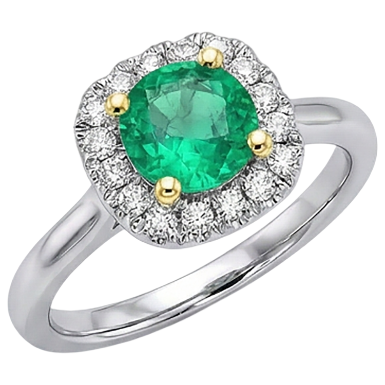 Taille Brillant Émeraude Fine bague en Or Deux Tons 14 Carats – vue de côté
