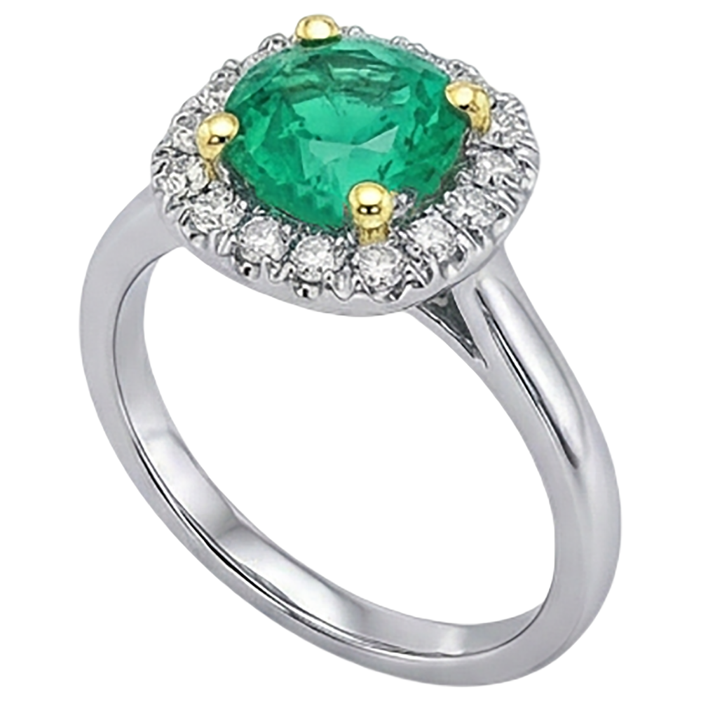 Émeraude Fine Taille Brillant Bague Pierre de Couleur en Or Deux Tons 14 Carats – vue de profil