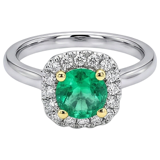 Émeraude Fine Taille Brillant Bague Pierre de Couleur en Or Deux Tons 14 Carats – vue de face