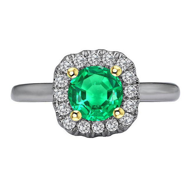Émeraude Fine Taille Brillant Bague Pierre de Couleur en Or Deux Tons 14 Carats – vue principale