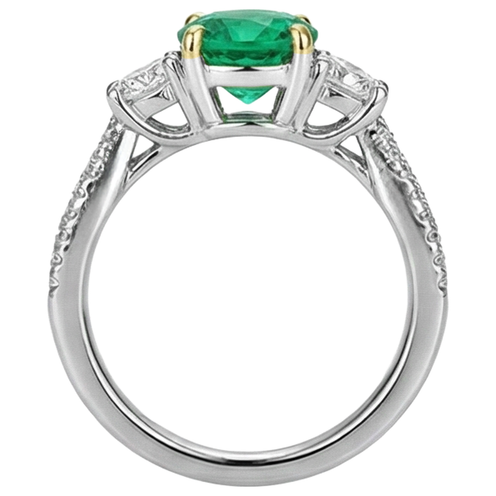 Émeraude Fine Bague Pierre Précieuse 2-carats Or 14K Bicolore – vue arrière