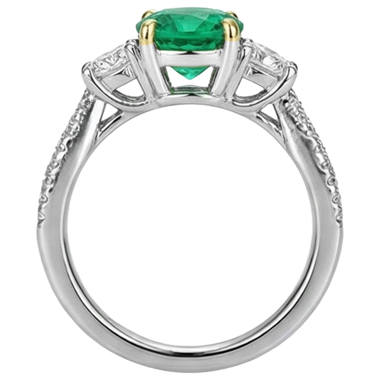 Émeraude Fine Bague Pierre Précieuse 2-carats Or 14K Bicolore – vue arrière
