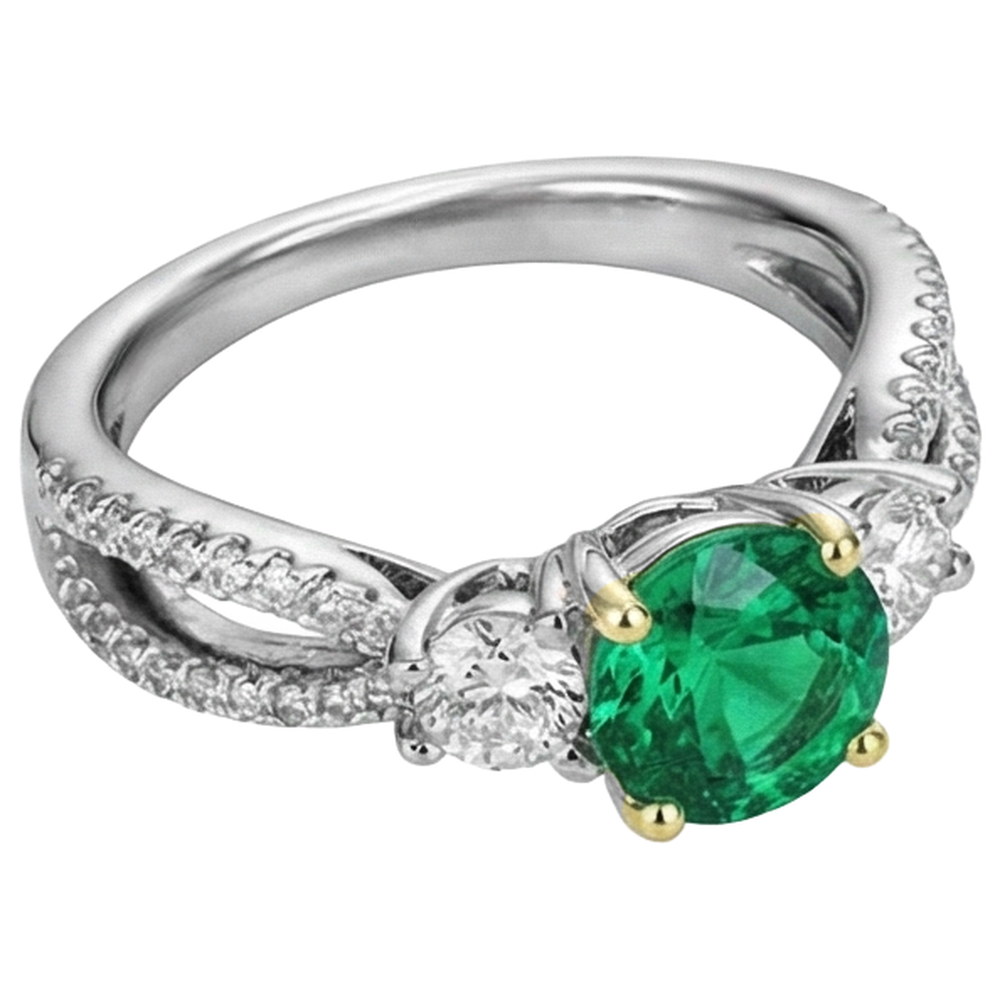 Émeraude Fine Bague Pierre Précieuse 2 carats Or 14K Bicolore – vue de côté