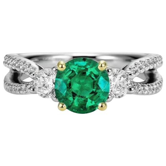 Émeraude Fine Bague Pierre Précieuse 2 carats Or 14K Bicolore – vue de face