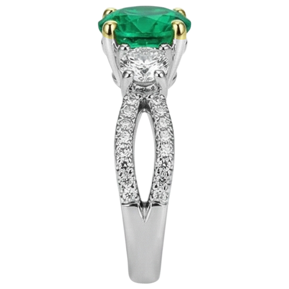 Émeraude Fine Bague Pierre Précieuse 2-carats Or 14K Bicolore – vue de dessus