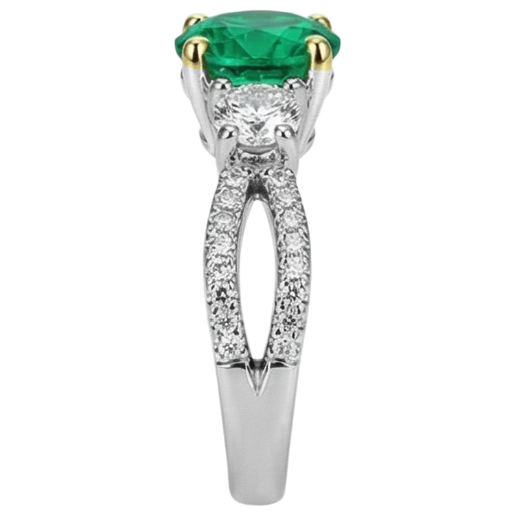 Émeraude Fine Bague Pierre Précieuse 2-carats Or 14K Bicolore – vue de dessus