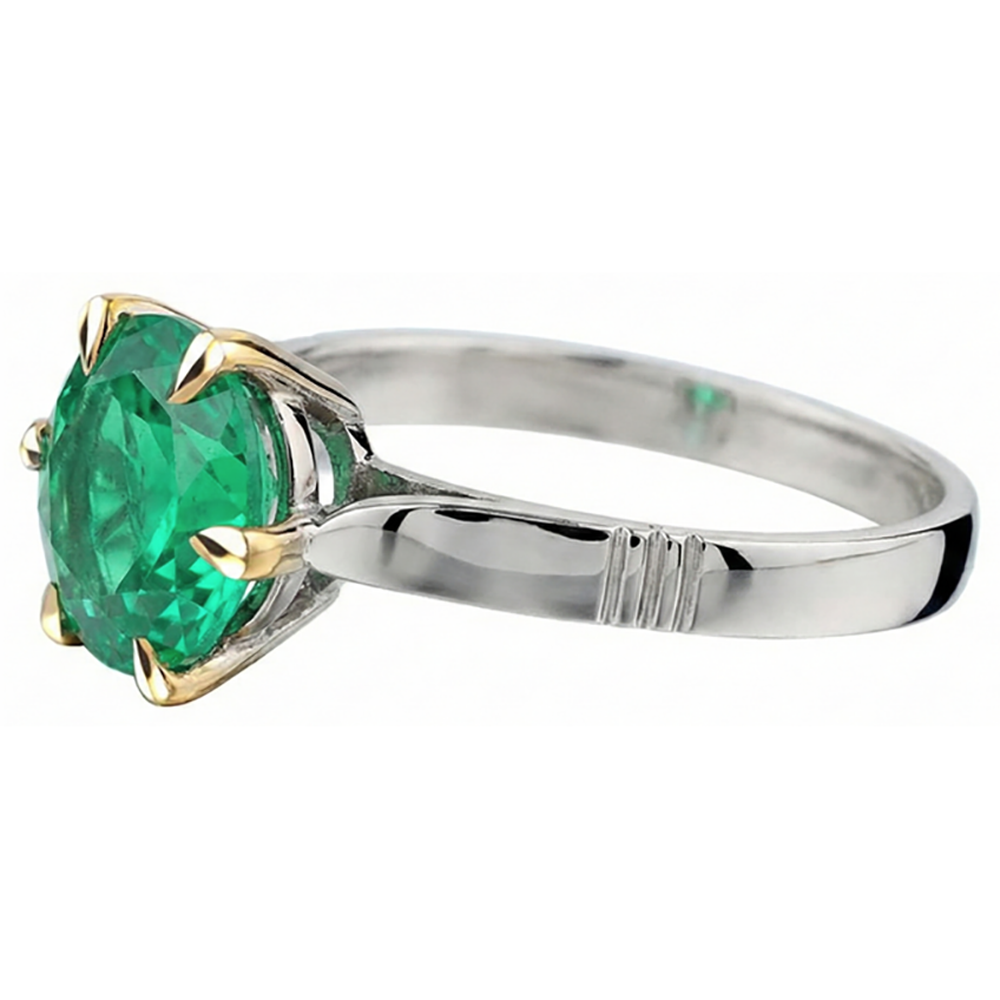 Émeraude Fine Bague avec Gemme 3-carats Or 14K Bicolore – vue d'angle