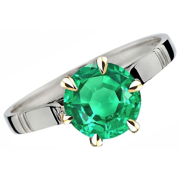 Taille Ronde Émeraude Fine bague en Or 14K Bicolore – vue de face