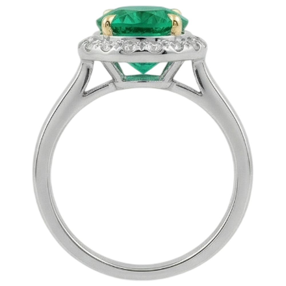 Taille Brillant Émeraude Colombienne bague en Or Bicolore 14 Carats – vue de dessus