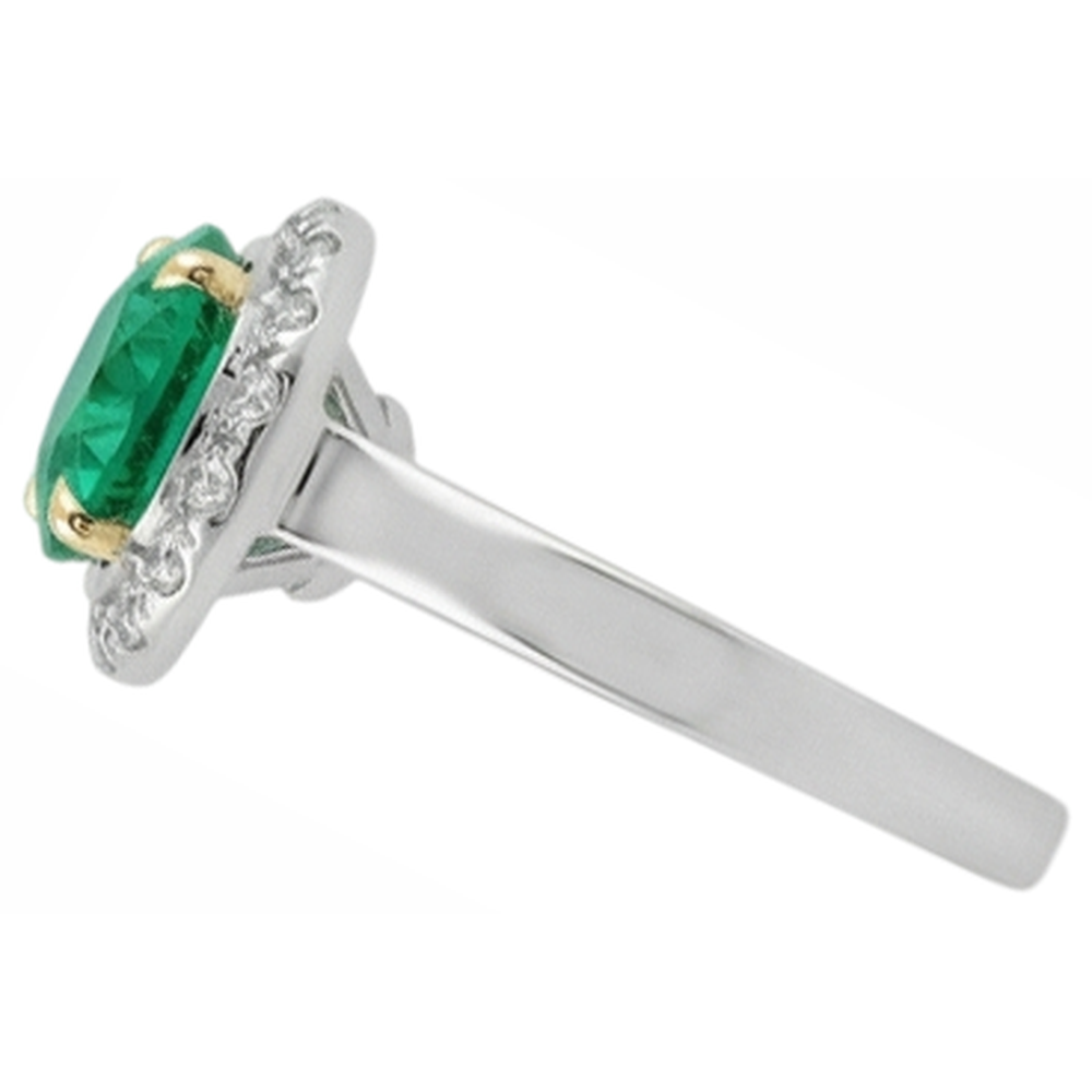 Taille Brillant Émeraude Colombienne bague en Or Bicolore 14 Carats – vue d'angle