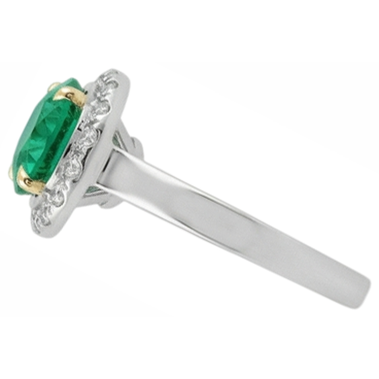 Taille Brillant Émeraude Colombienne bague en Or Bicolore 14 Carats – vue d'angle