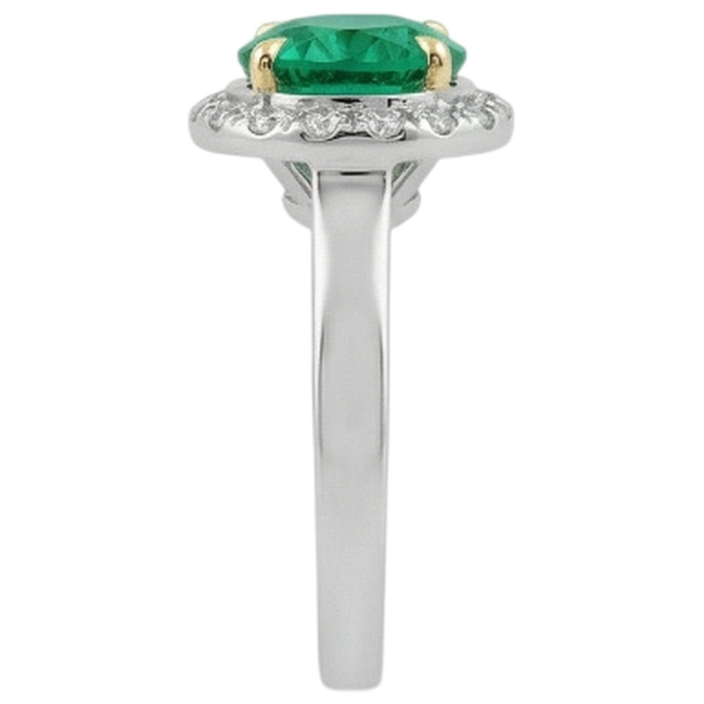 Taille Brillant Émeraude Colombienne bague en Or Bicolore 14 Carats – vue de profil