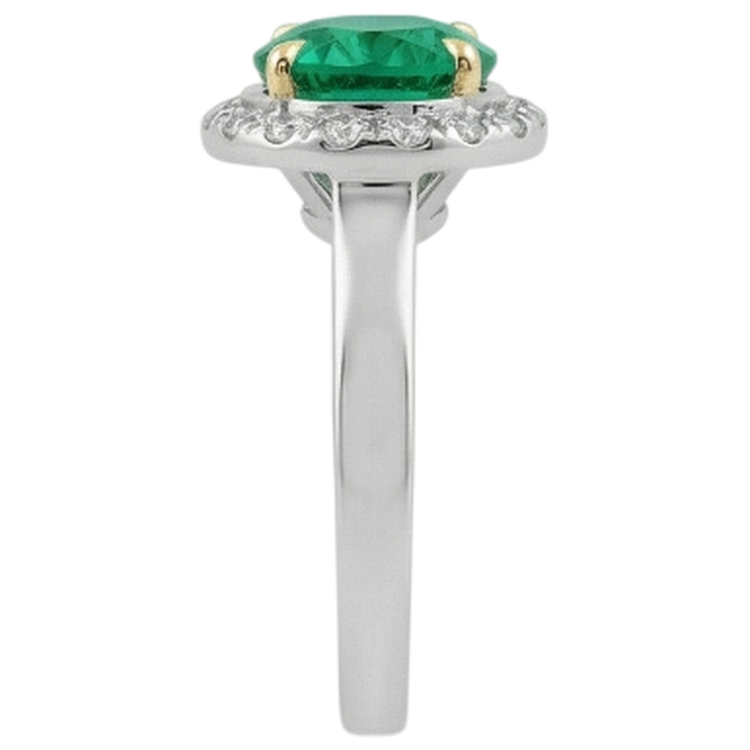 Taille Brillant Émeraude Colombienne bague en Or Bicolore 14 Carats – vue de profil