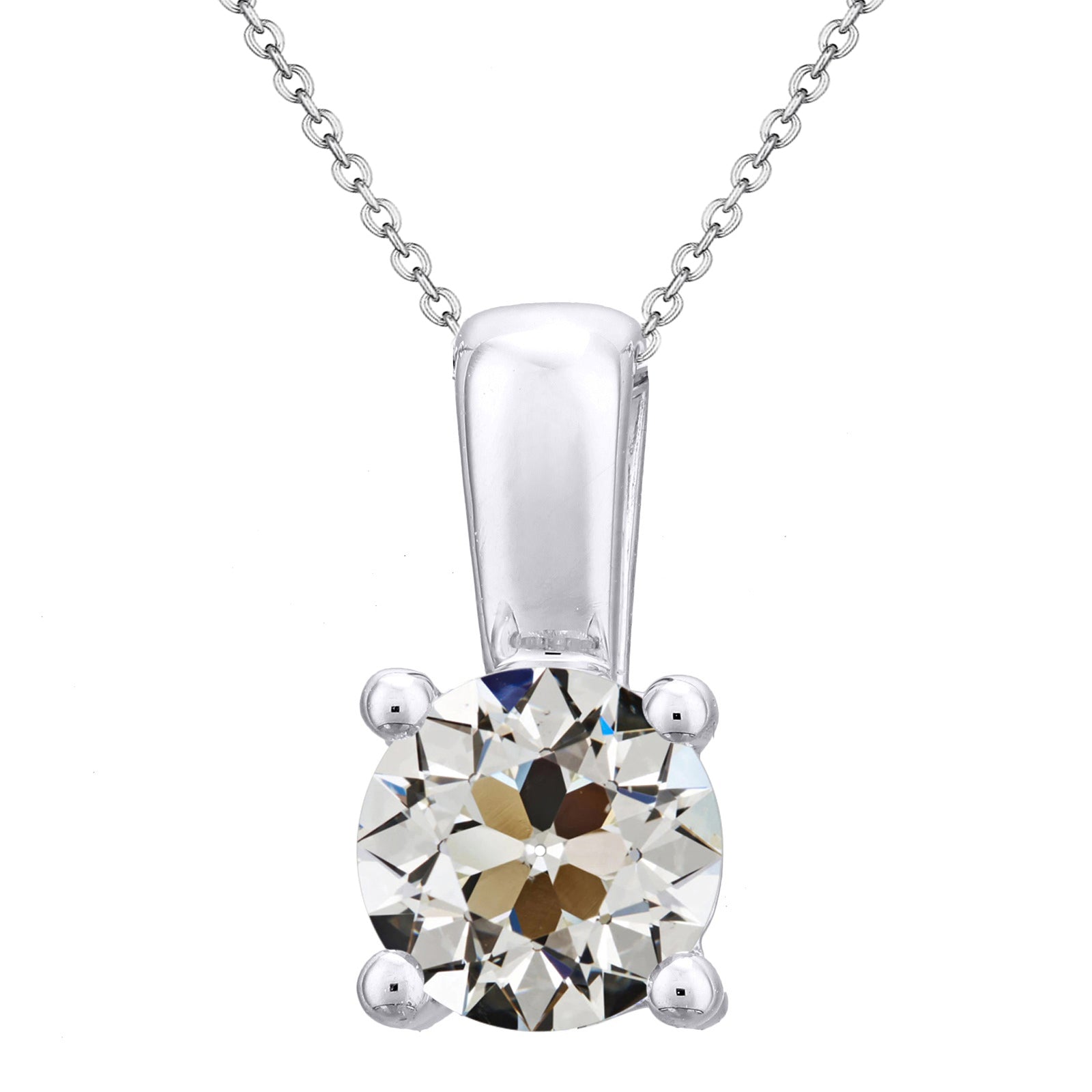 Diamant Coussin Antique Collier Pendentif en Or Blanc 14 Carats – vue principale