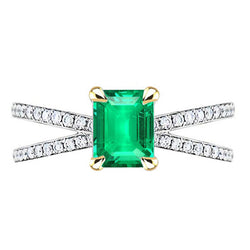 Émeraude Fine Bague Pierre Précieuse – Or Bicolore 14 Carats 2