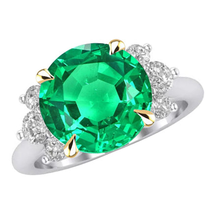 Bague Pierre Précieuse Or Deux Tons 14 Carats avec Émeraude Colombienne – vue principale