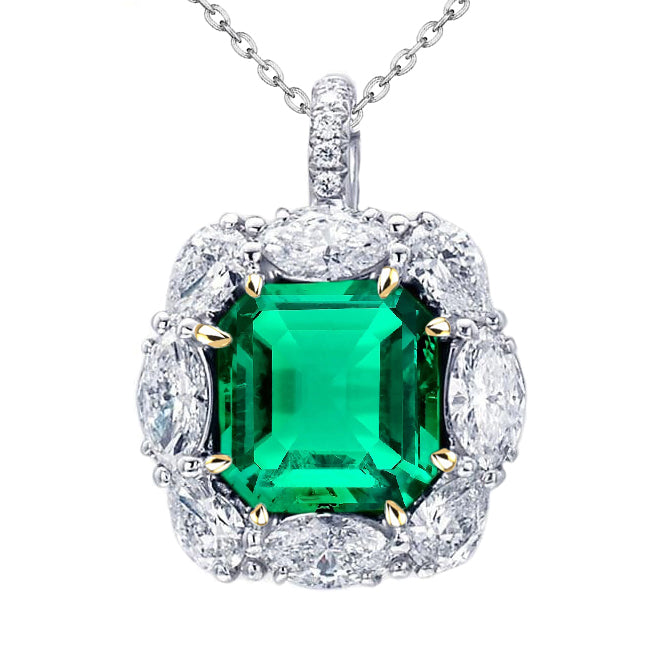 Émeraude Fine Asscher Collier Pendentif Pierre en Or Bicolore 14 Carats – vue principale