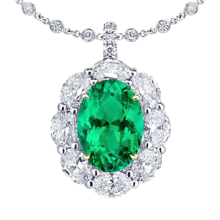 Émeraude Ovale Collier Pendentif Pierre en Or Deux Tons 14 Carats – vue principale
