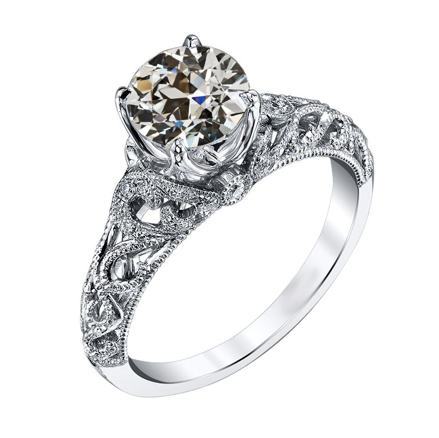 Coussin Antique Diamant bague en Or Blanc 14 Carats – vue principale