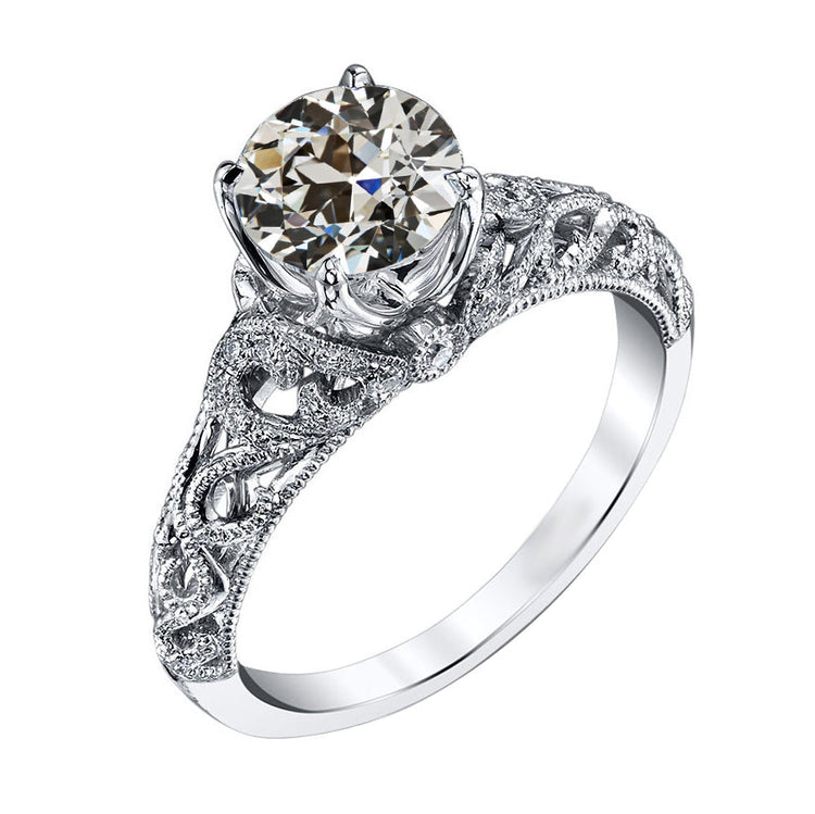 Coussin Antique Diamant bague en Or Blanc 14 Carats – vue principale