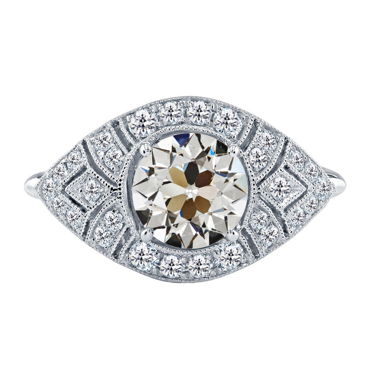 Taille Old Mine Diamant Fin bague en Or 14K Blanc – vue principale