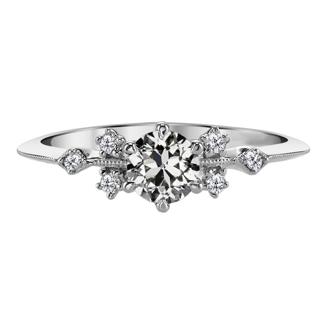 Taille Old Mine Brillant bague en Or 14K Blanc – vue principale