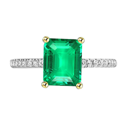 Émeraude Bague avec Gemme – Or 14K Bicolore 2 carats