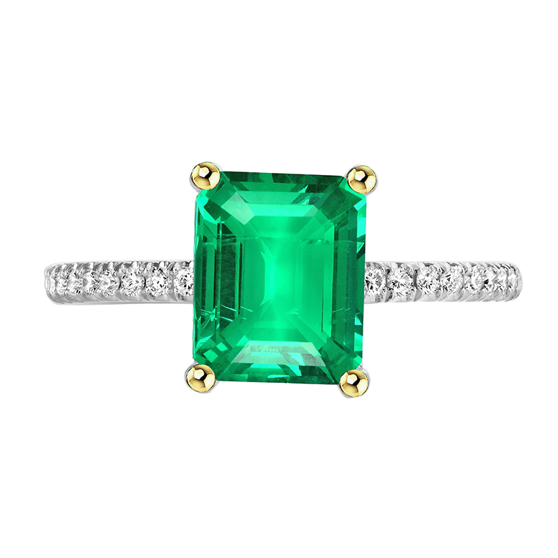 Émeraude Bague avec Gemme 2 carats Or 14K Bicolore – vue principale