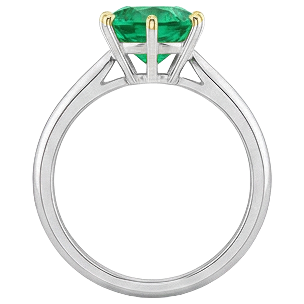 Taille Brillant Émeraude Fine bague en Or Bicolore 14 Carats – vue arrière