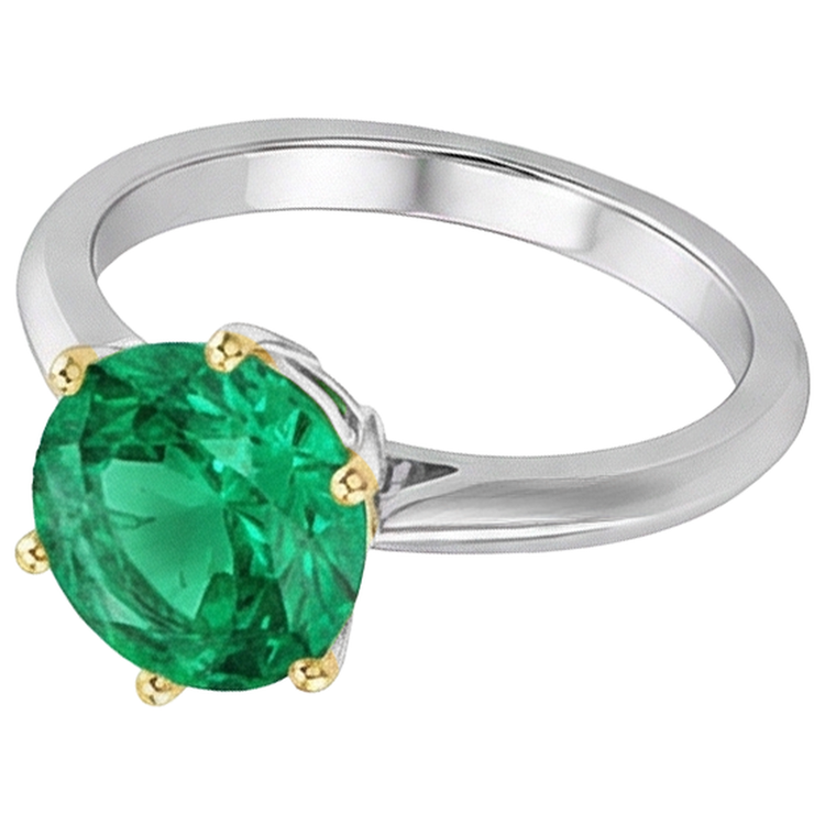 Émeraude Fine Bague avec Gemme 2,50 carats Or Bicolore 14 Carats – vue d'angle