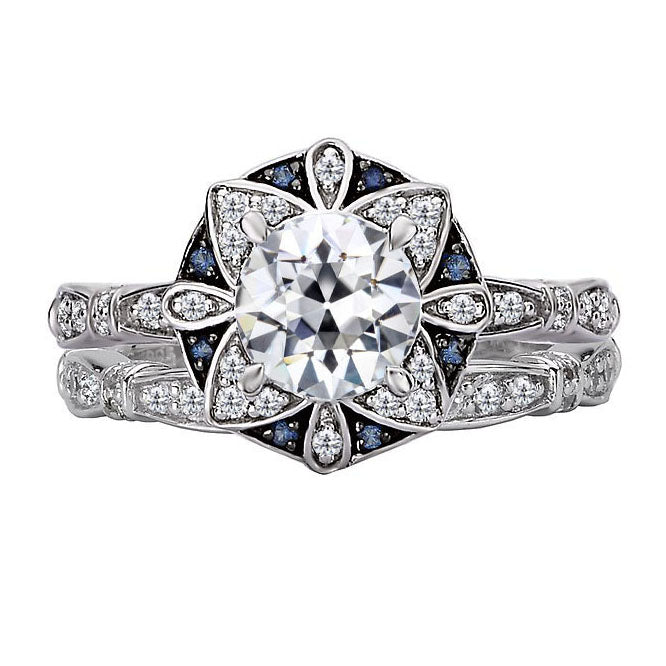 Saphir Bleu Bleuet Bague Halo 2-carats Or Blanc 14 Carats – vue principale
