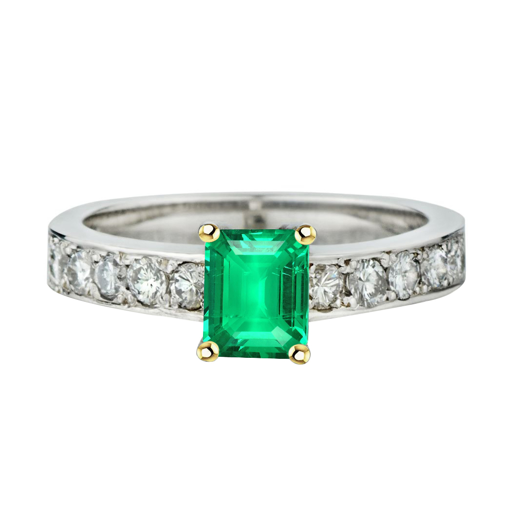Émeraude Taille Émeraude Bague Pierre de Couleur en Or 14K Bicolore – vue principale