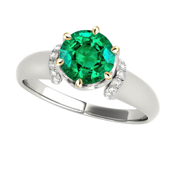 Émeraude Fine Bague Pierre Précieuse 2 carats Or Bicolore 14 Carats – vue principale