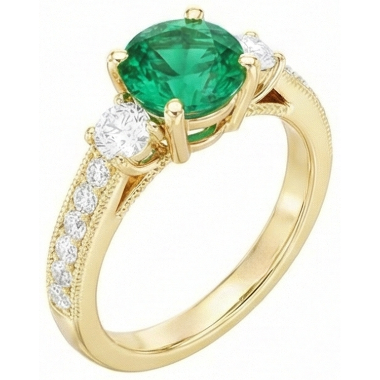 Émeraude Fine Bague Pierre Précieuse 2 carats Or Jaune 14 Carats – vue de profil