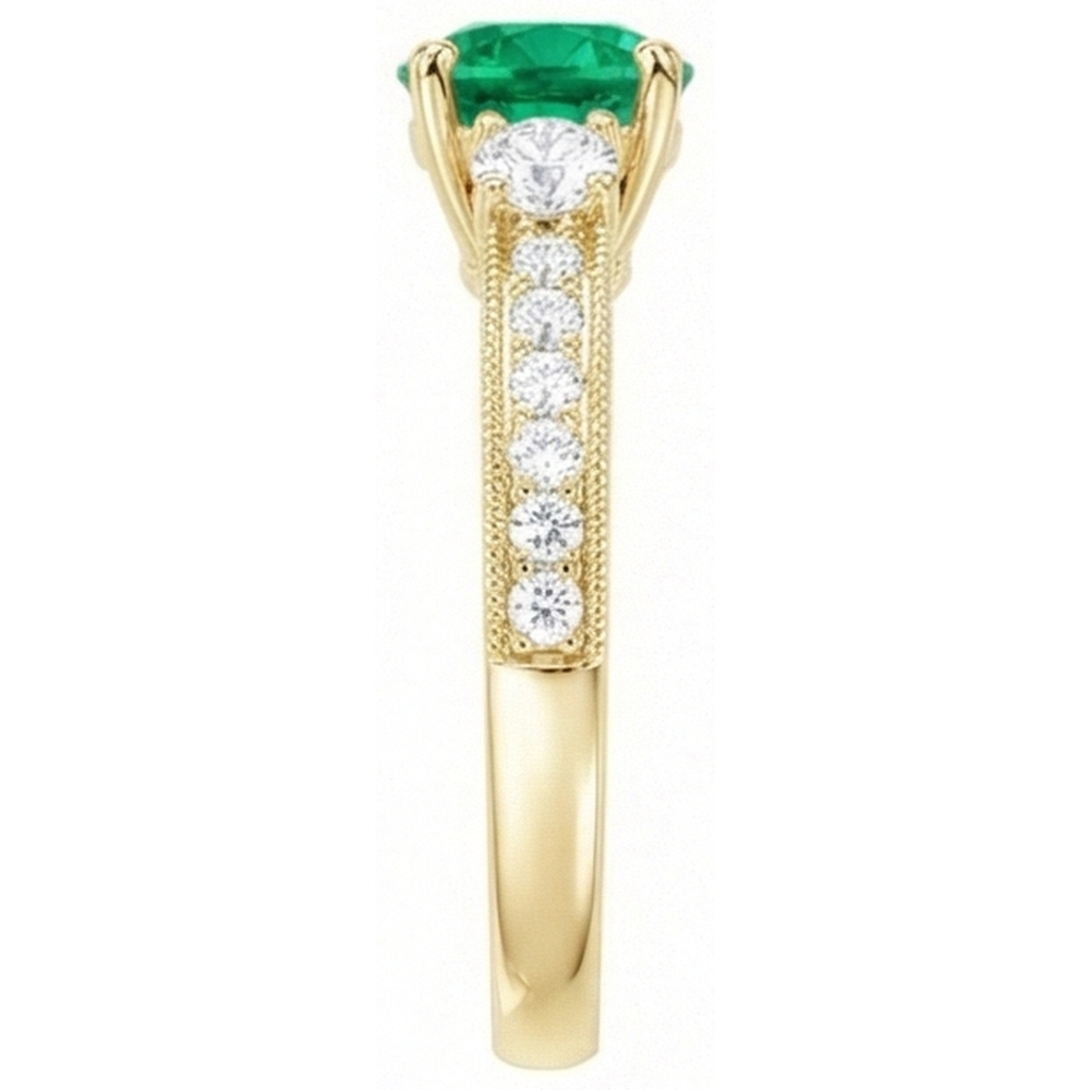 Taille Ronde Émeraude Fine bague en Or Jaune 14 Carats – vue d'angle