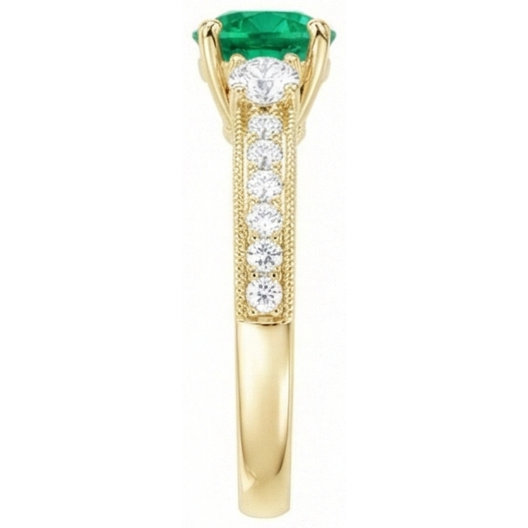 Taille Ronde Émeraude Fine bague en Or Jaune 14 Carats – vue d'angle