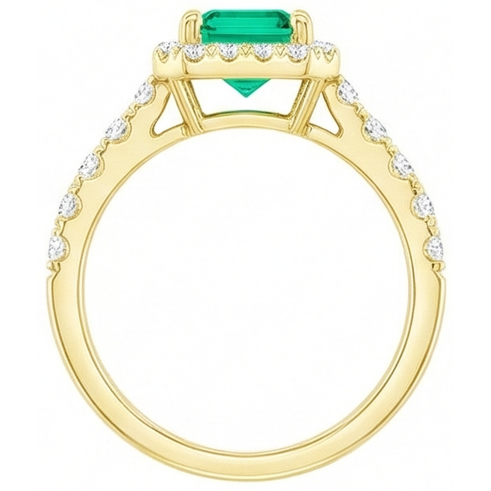Émeraude Fine Bague Pierre Précieuse 2,50 carats Or Jaune 14 Carats – vue de profil