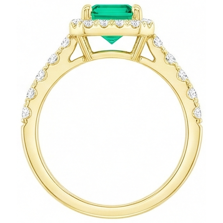 Émeraude Fine Bague Pierre Précieuse 2,50 carats Or Jaune 14 Carats – vue de profil