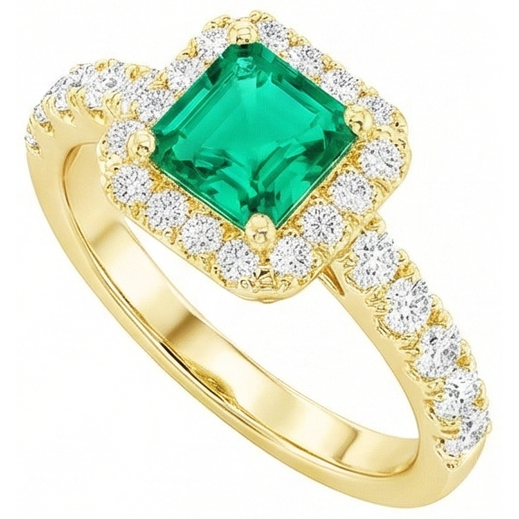 Bague Pierre Précieuse Or Jaune 14 Carats avec Émeraude Fine – vue de dessus